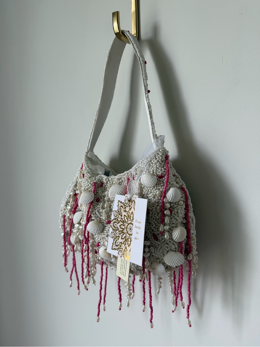Beaded Seashell pink Fringe Shoulder Bag - Picture 2 of 6